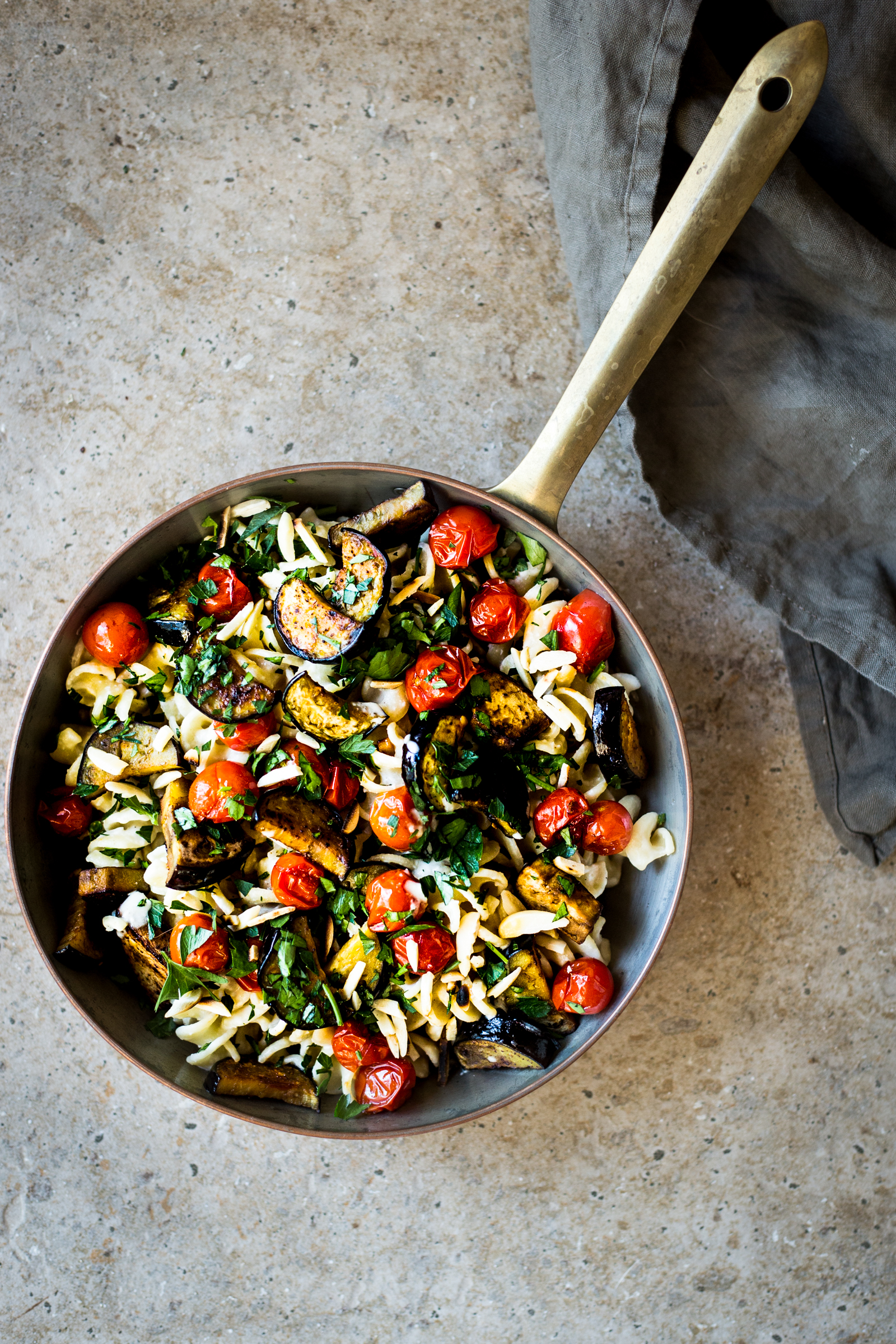 Wine Braised Eggplant & Tomato Pasta Dishing Up the Dirt
