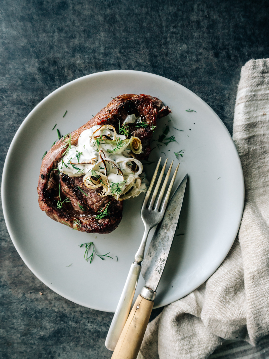 Grilled Steak with Charred Leek & Herb Sauce Dishing Up the Dirt
