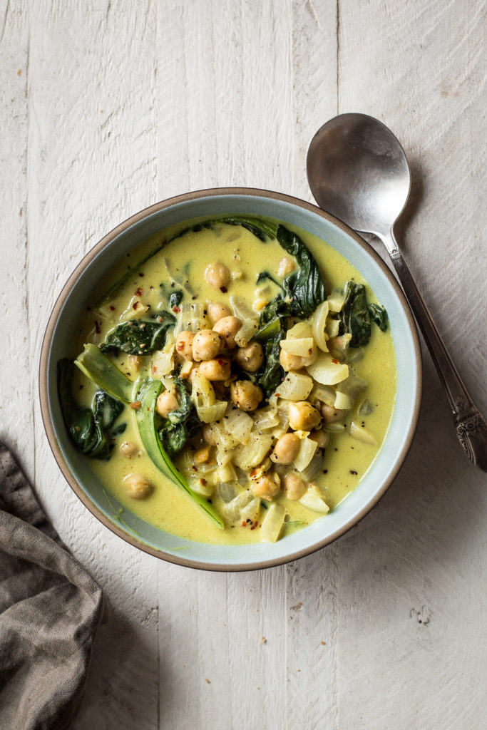 Bok choy coconut curry with chickpeas