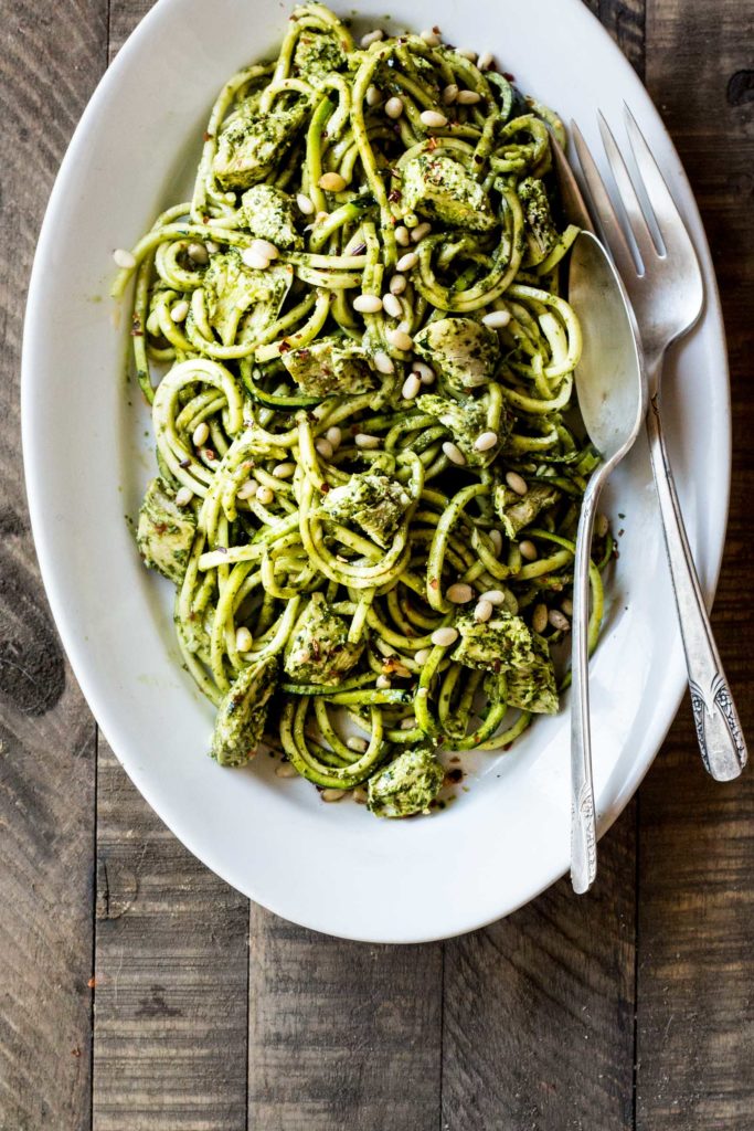 Chicken Pesto Zucchini Noodles - Dishing Up the Dirt