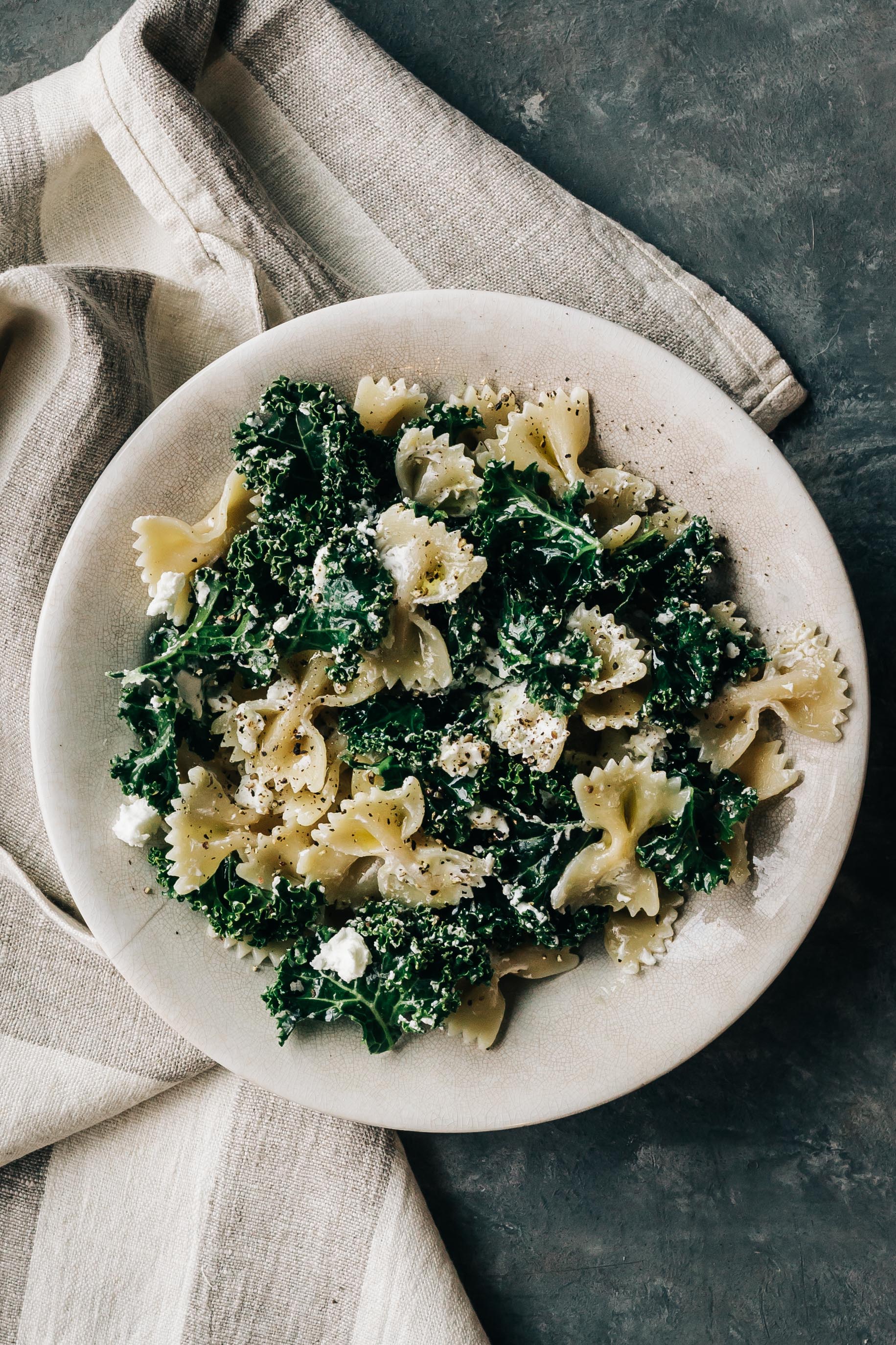 Kale Goat Cheese & Bow Tie Pasta - Dishing Up the Dirt