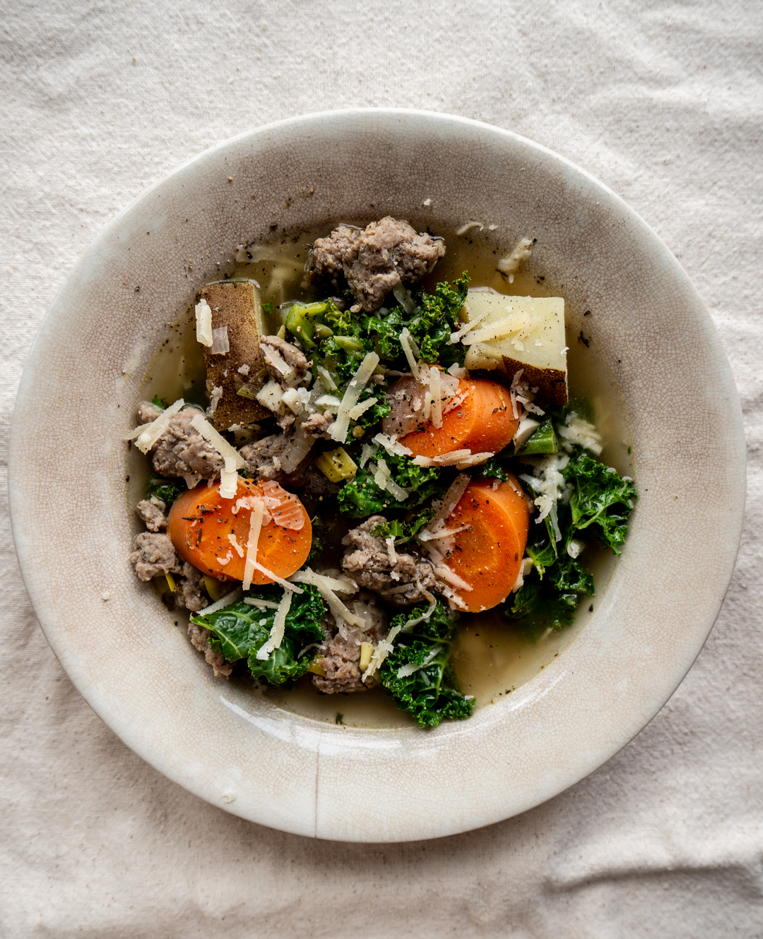 Sausage, Kale & Root Vegetable Stew - Dishing Up The Dirt