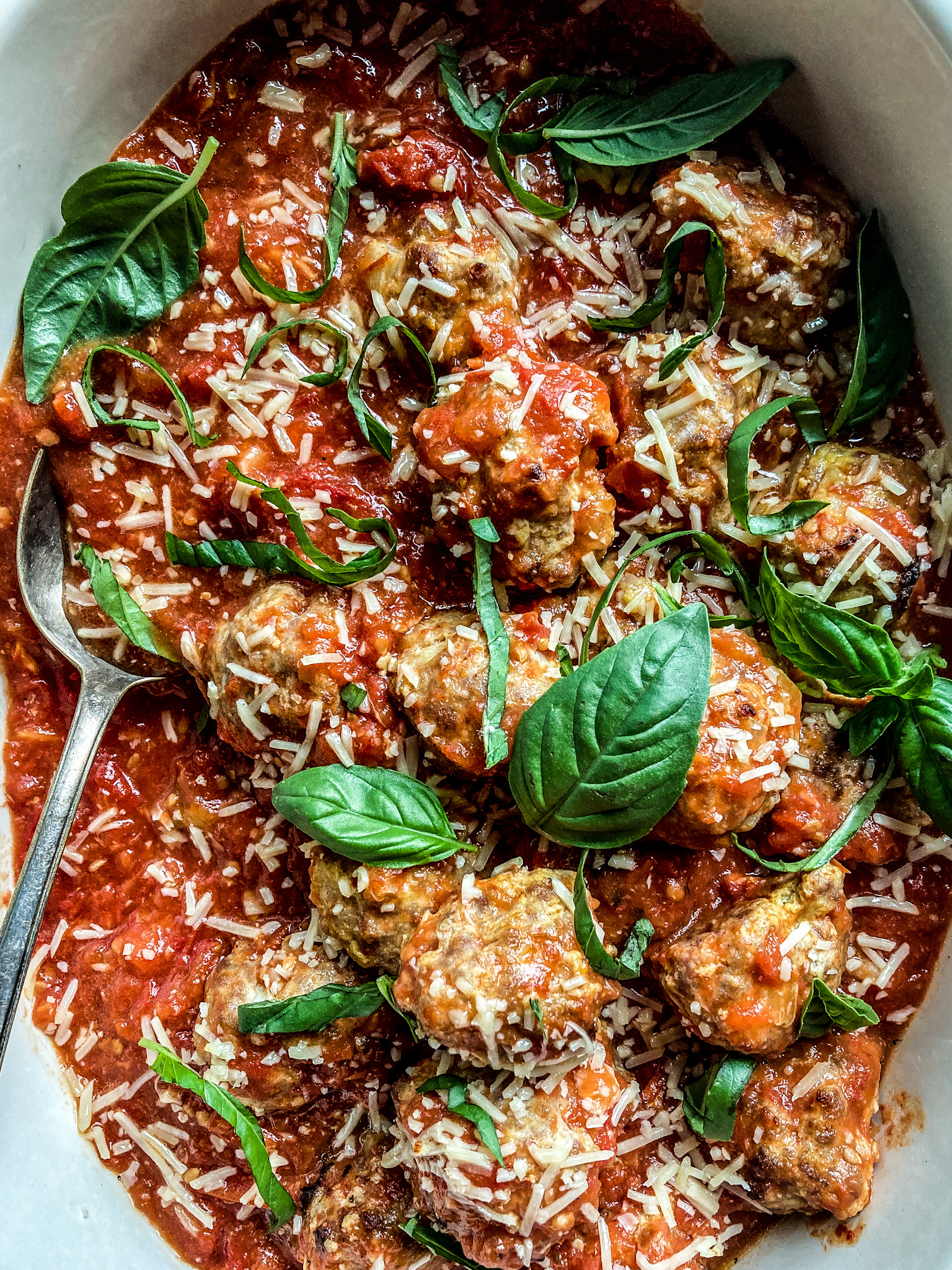 Pork & Ricotta Meatballs with Roasted Garden Tomato Sauce - Dishing Up ...